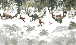 FUGU Tapeta pro děti Hravé opičky na liánách Materiál: Digitální eko vlies - klasická tapeta nesamolepicí
