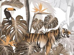 FUGU Tapeta pro děti Džungle mix white s exotickými zvířaty Materiál: Digitální eko vlies - klasická tapeta nesamolepicí