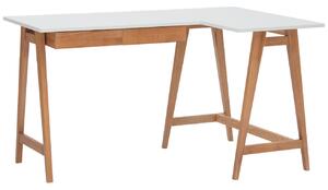 Bílý lakovaný rohový pracovní stůl RAGABA LUKA 135 x 85 cm s dubovou podnoží, pravý