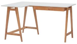 Bílý lakovaný rohový pracovní stůl RAGABA LUKA 135 x 85 cm s dubovou podnoží, levý