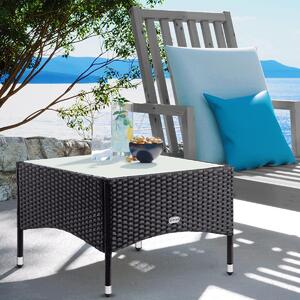 FurniGO Ratanový stolek / čajový stůl - 58 x 58 x 42 cm - černý