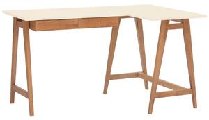 Krémově bílý lakovaný rohový pracovní stůl RAGABA LUKA 135 x 85 cm s dubovou podnoží, pravý