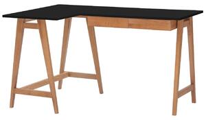 Černý lakovaný rohový pracovní stůl RAGABA LUKA 135 x 85 cm s dubovou podnoží, levý