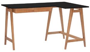 Černý lakovaný rohový pracovní stůl RAGABA LUKA 135 x 85 cm s dubovou podnoží, pravý