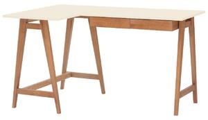 Krémově bílý lakovaný rohový pracovní stůl RAGABA LUKA 135 x 85 cm s dubovou podnoží, levý