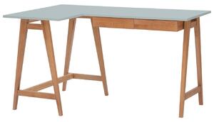 Světle šedý lakovaný rohový pracovní stůl RAGABA LUKA 135 x 85 cm s dubovou podnoží, levý