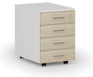 Kancelářský mobilní kontejner PRIMO WHITE, 4 zásuvky, bílá/dub přírodní