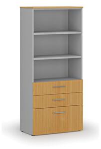 Kancelářská skříň s kombinovanými zásuvkami PRIMO GRAY, 1781 x 800 x 420 mm, šedá/buk