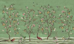 FUGU Tapeta stromy citrusu - Lemon Tree Chinoiserie green Materiál: Digitální eko vlies - klasická tapeta nesamolepicí