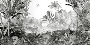 FUGU Tapeta na zeď - Leopard Landscape B&W Materiál: Digitální eko vlies - klasická tapeta nesamolepicí