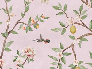 FUGU Tapeta stromy citrónovníku - Lemon Tree Chinoiserie pink Materiál: Digitální eko vlies - klasická tapeta nesamolepicí