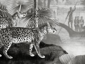FUGU Tapeta na zeď - Leopard Landscape B&W Materiál: Digitální eko vlies - klasická tapeta nesamolepicí