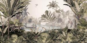 FUGU Tapeta džungle - Leopard Landscape sepia Materiál: Digitální eko vlies - klasická tapeta nesamolepicí