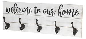 Krémový antik nástěnný věšák s háčky Welcome - 70*8*25 cm - Chic Antique