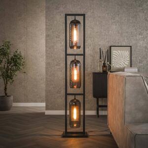 ZIJLSTRA Stojací lampa Kamilian, 3 světla, kouřově šedá, černá, sklo, kov, Hliník / šedá / zinek, Obývací pokoj / jídelna, Sklo, Moderní