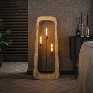 Stojací lampa v dřevěném rámu, 3 světla, mangové dřevo, přírodní barva