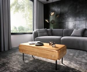 DELIFE Konferenční stolek Shavani 100x50 cm akácie přírodní 1 zásuvka kov černá