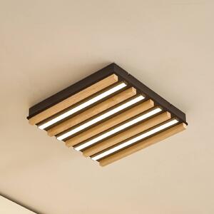 Lindby LED stropní svítidlo Firka, bílé, dřevo, 42 cm, stmívatelné., stmívatelný, Světlé dřevo, Obývací pokoj / jídelna, Dřevo, Moderní