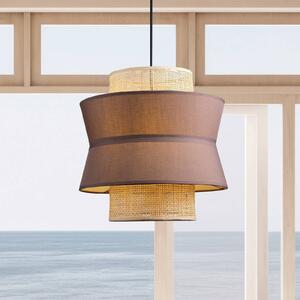 Viokef Závěsné světlo Rika Double, Ø 35 cm, šedá/přírodní barva, látka, stmívatelný, Hliník / šedá / zinek, Obývací pokoj / jídelna, Textil / tkanina / hedvábí