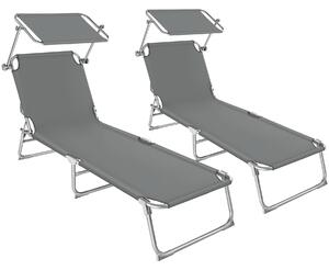Tectake 2 Plážová lehátka 4 polohová - šedá