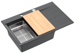 Černý kuchyňský granitový dřez QUADRON Josh 111 s příslušenstvím bez baterie