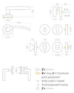 AC-T SERVIS Dveřní klika JANA bronz - kulatá rozeta Mechanizmus rozety: Plastová konstrukce, Provedení kliky: vč. rozety PZ - fabkový klíč