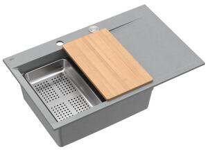 Šedý kuchyňský granitový dřez QUADRON Josh 111 s příslušenstvím bez baterie