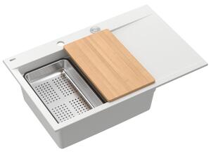 Bílý kuchyňský granitový dřez QUADRON Josh 111 s příslušenstvím bez baterie