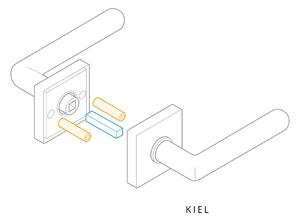 AC-T SERVIS Dveřní klika KIEL chrom/nerez - hranatá rozeta Mechanizmus rozety: Kovová konstrukce, Provedení kliky: vč. rozety PZ - fabkový klíč