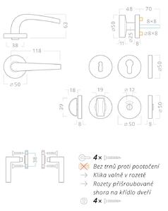 AC-T SERVIS Dveřní klika ANNA přírodní hliník - kulatá rozeta Mechanizmus rozety: Plastová konstrukce, Provedení kliky: vč. rozety WC