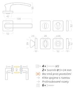 AC-T SERVIS Dveřní klika KIEL bronz - hranatá rozeta Mechanizmus rozety: Kovová konstrukce, Provedení kliky: vč. rozety WC