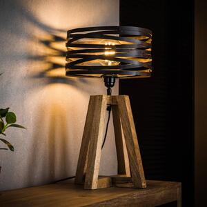ZIJLSTRA Stolní lampa Crossround s dřevěnou trojnožkou, Hnědá / rez, Obývací pokoj / jídelna, kov, Vintage