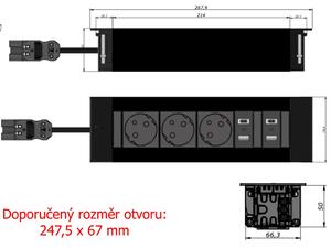 IBConnect Vestavná zásuvka INTRO černá - různé konfigurace Konfigurace elektrozásuvky: 2x230V + USB nab. A+C