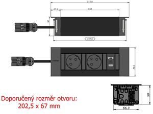 IBConnect Vestavná zásuvka INTRO černá - různé konfigurace Konfigurace elektrozásuvky: 2x230V + USB nab. A+C