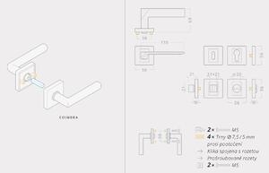 AC-T SERVIS Dveřní klika COIMBRA nerez - hranatá rozeta Mechanizmus rozety: Kovová konstrukce, Provedení kliky: vč. rozety WC