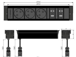IBConnect Jednotka INBOX antracit - 4 pozice různé konfigurace Konfigurace elektrozásuvky: 2x230V + 2xModul