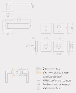 AC-T SERVIS Dveřní klika ORGANIC matný chrom - hranatá rozeta Mechanizmus rozety: Kovová konstrukce, Provedení kliky: vč. rozety WC