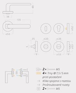 AC-T SERVIS Dveřní klika LINIA nerez/bílá - kulatá rozeta Mechanizmus rozety: Kovová konstrukce, Provedení kliky: vč. rozety WC
