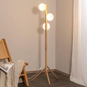 Stojací lampa Estera, opálové sklo, dřevěný rám, 132 cm, 3 světla