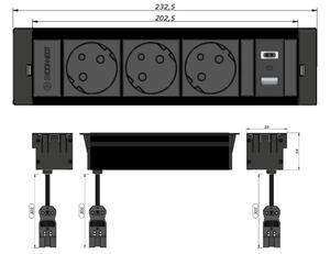 IBConnect Jednotka INBOX antracit - 3 pozice různé konfigurace Konfigurace elektrozásuvky: 2x230V + USB nab. C (60W)