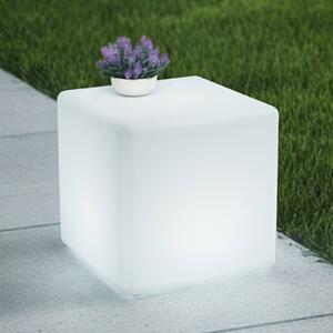 Lindby Akumulátorové LED venkovní světlo Cubara, RGB, kostka, plast, stmívatelný, Bílá / opál, Plast, Moderní
