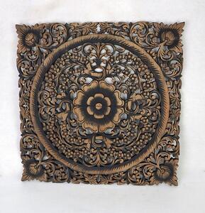 Závěsná dekorace Mandala, černá patina, 60x60 cm, teakové dřevo, ruční práce