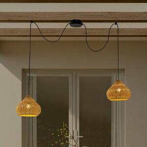 Venkovní závěsná lampa Lucande Taniola, 2 světla, béžová, ratan, IP44