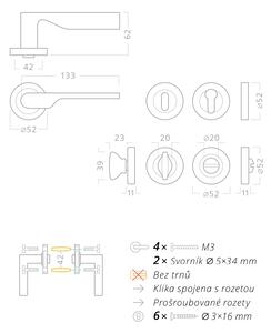 AC-T SERVIS Dveřní klika BRONCO lesklý chrom - kulatá rozeta Mechanizmus rozety: Kovová konstrukce, Provedení kliky: vč. rozety WC
