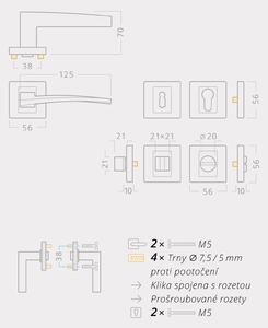 AC-T SERVIS Dveřní klika RONAN nerez - rozetová Mechanizmus rozety: Kovová konstrukce, Provedení kliky: vč. rozety WC