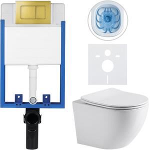 Kompletní WC set Profi/Cesso - bílá lesklá - WC tlačítko Classic/Zlatá - pro zazdění - 49x36 cm - 002894