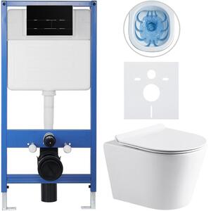 Kompletní WC set Profi/Carlito - bílá lesklá - WC tlačítko Line/Černá lesklá - předstěnová instalace - 48,5x36,5 cm
