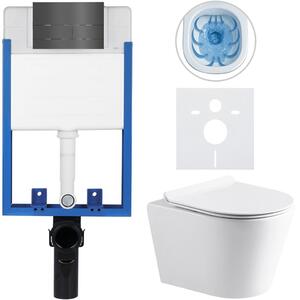 Kompletní WC set Profi/Carlito - bílá lesklá - WC tlačítko Line/Tmavě šedá - pro zazdění - 48,5x36,5 cm