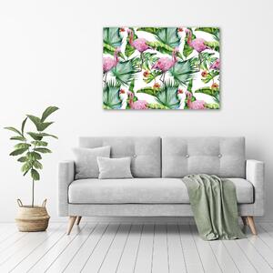 Foto-obraz skleněný horizontální Plameňáci a rostliny osh-154753401