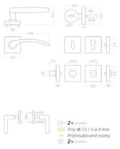 AC-T SERVIS Dveřní klika JANA matný nikl SlideBloc light - hranatá rozeta Mechanizmus rozety: SlideBloc, Provedení kliky: vč. rozety WC